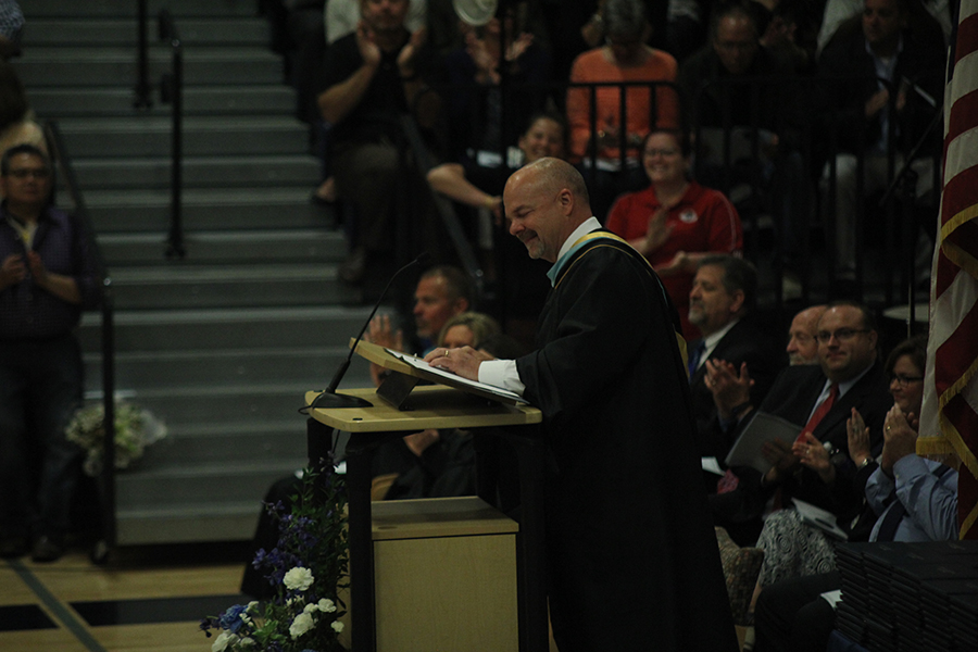 Principal Tobie Waldeck speaks at graduation. 