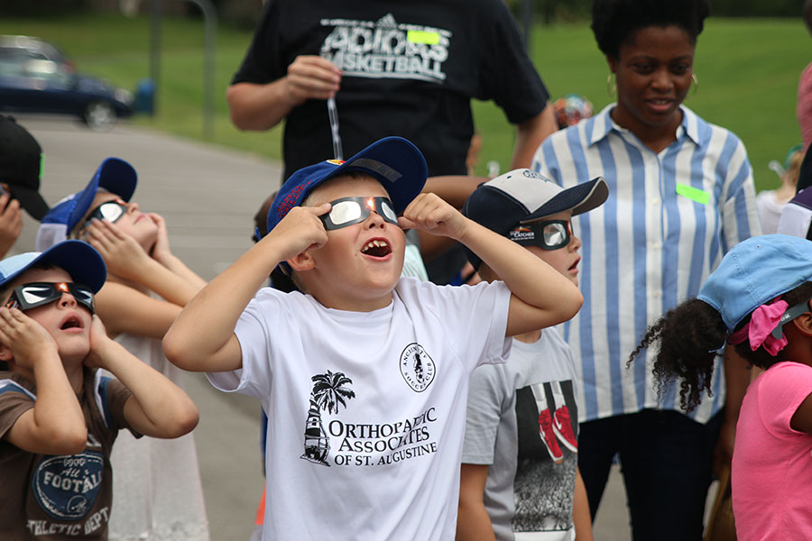 Clear Creek students gazes at the eclipse in awe.