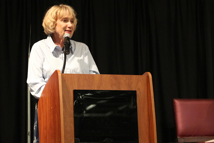 Former Kansas Sen. Lana Oleen addresses students during her keynote.