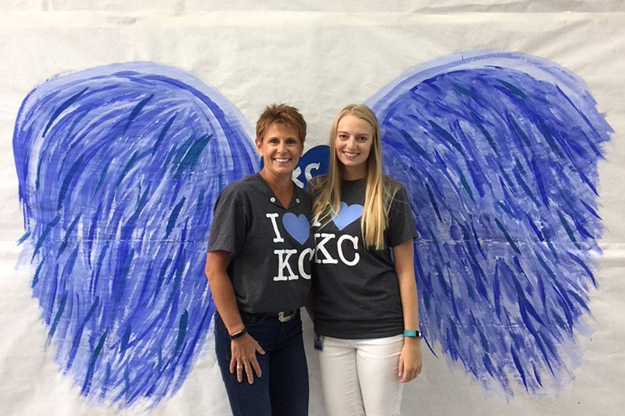 Business teacher Dianna Heffernon-Meyers and math teacher Sarah-Margaret Heffernon pose for a picture during Homecoming week.