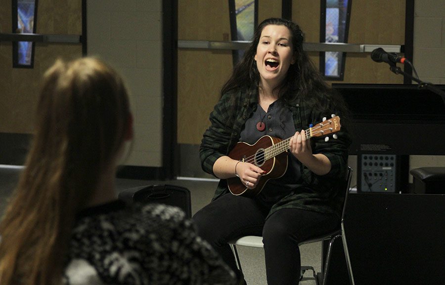 Strumming her ukulele, senior Lauryn Hurley performs her favorite Christmas song, All I Want for Christmas is You.