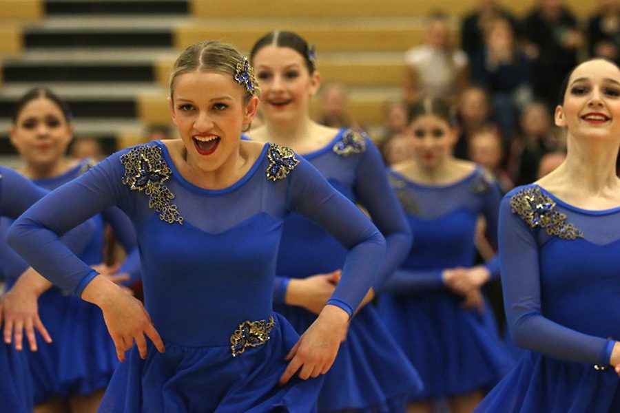 Eyes forward, junior Bella Line performs the jazz routine on Saturday, Jan. 13.