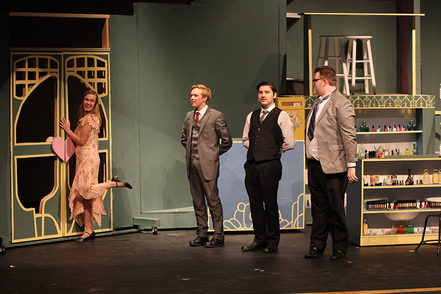 Seniors McKenna Harvey, Tyler Orbin, Graham Wilhauk and junior Nathan Sheehan sing as