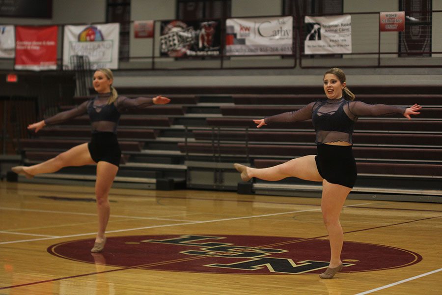 Seniors Emmy Bidnick and Emma Barge compete in their duet, which placed 15th in the senior division. Both girls also placed 11th and 12th in their individual solos.