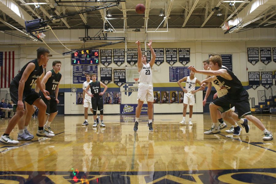 After being fouled, senior Cooper Kaifes shoots a free throw. The Jaguars were defeated by the Barstow Knights 58-69 on Thursday, Jan. 18. The Saints Classic tournament continues on Friday, Jan. 19 and Saturday, Jan. 20.