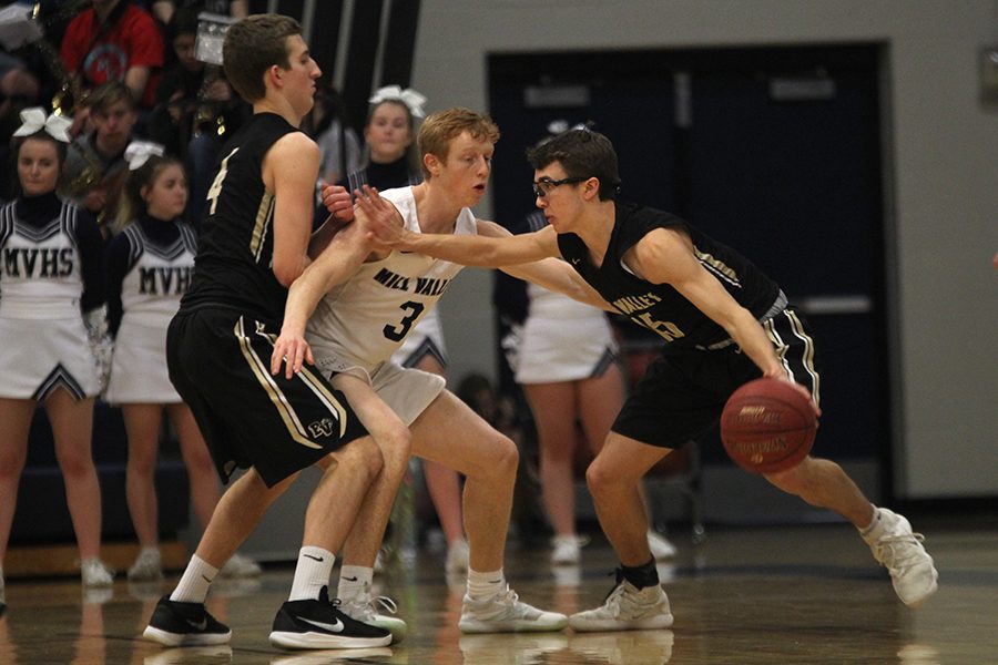 Senior Sammy Rebeck guards his opponent. 