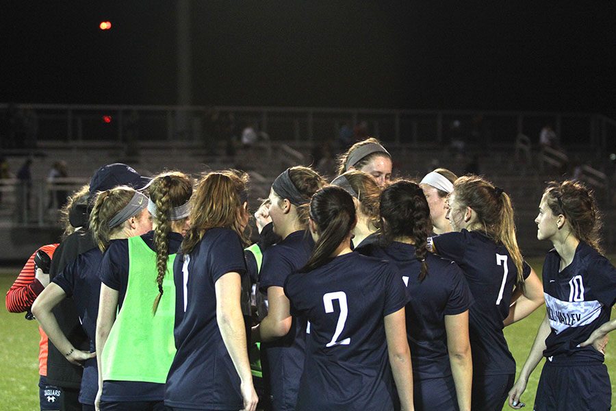 After defeating Olathe West 4-0 on Thursday, March 22, the team meets with head coach Arlan Vomhof.