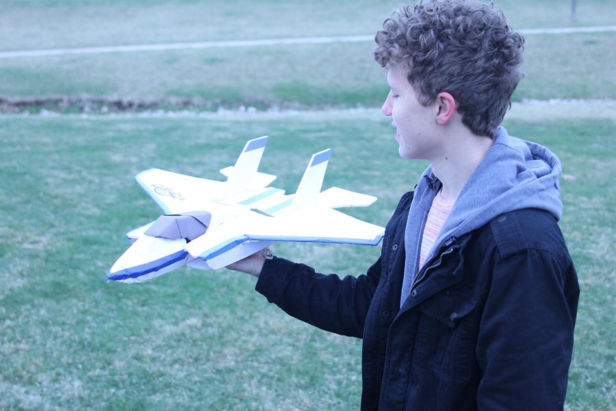 Senior Zach King prepares to launch the plane with his arm in an attempt to create lift on Sunday, March 25.