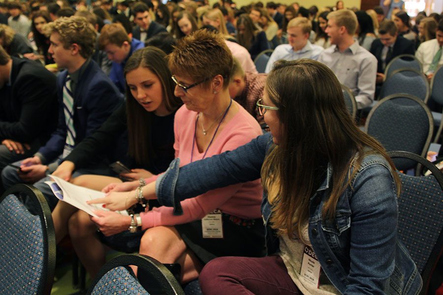 On the first day of DECA State, senior Hailey Stelle and DECA sponsors Dianna Heffernon-Meyers and Nicole Porter talk about the schedule.