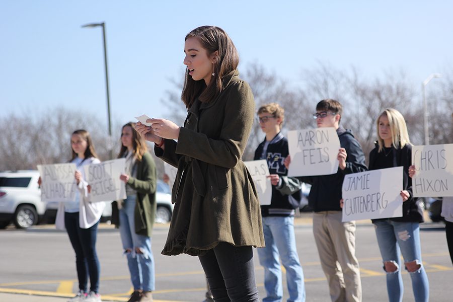 After remembering the victims of the Parkland school shooting, walkout organizer senior Claire Boone gives a speech.