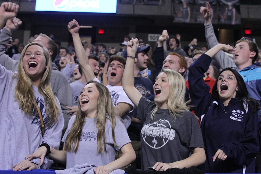 As the clock runs out, seniors Izzy Hellon, Emma Maddox, Olivia Widmer and Maggie Lane chant “I believe that we just won.” 
