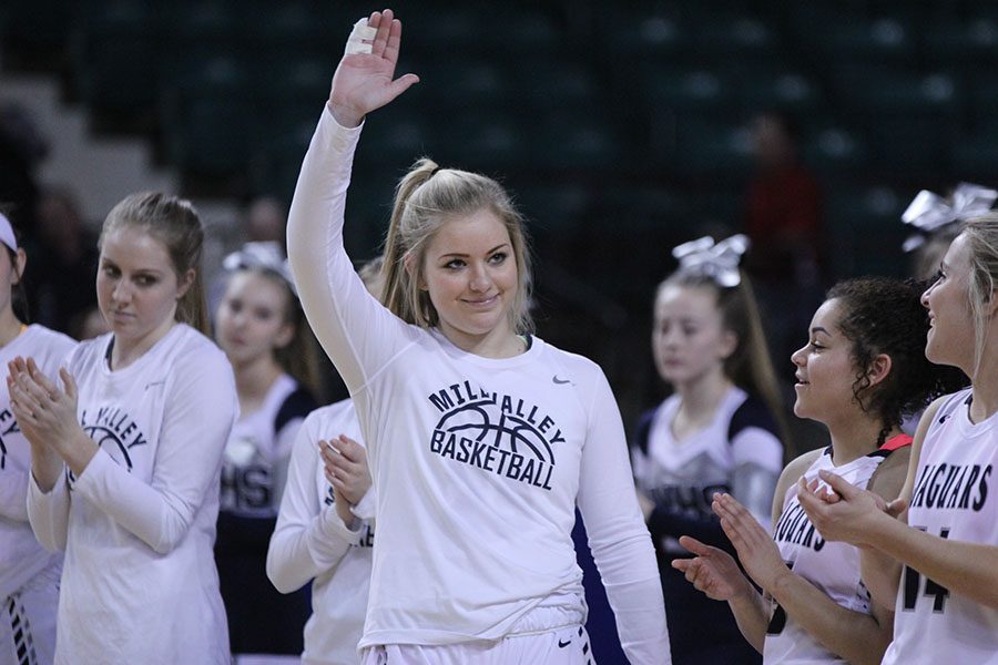 At the beginning of the game, senior Payton Shurley is announced and waves to the crowd.
