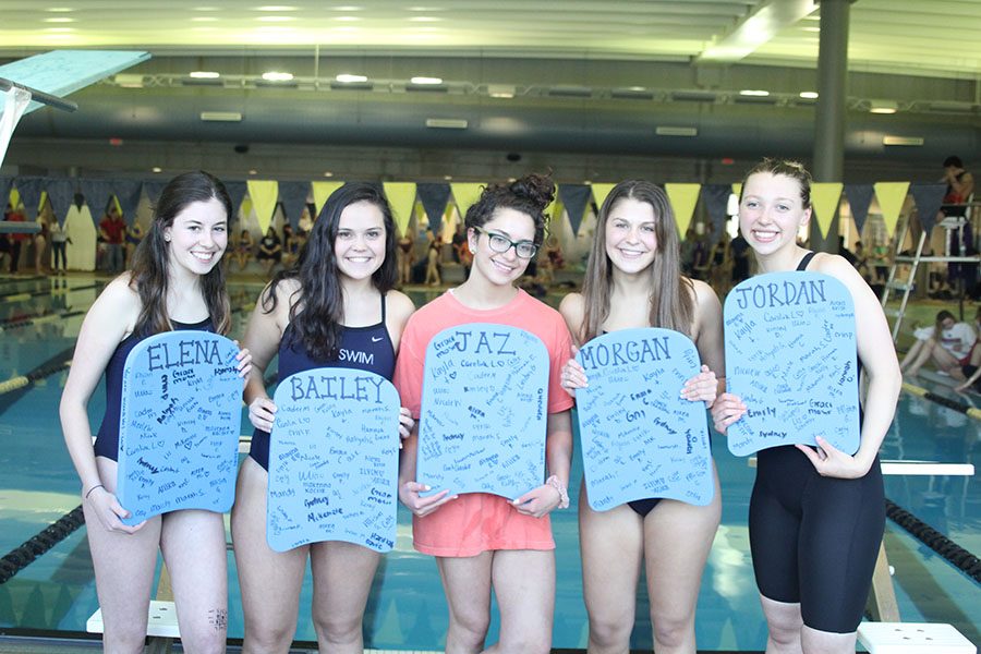 After winning the Turner Invitational, seniors Elena Camazón, Bailey Wagoner, Jaz Schwegamn, Morgan Gurwell and Jordan Robinson pose for a photo on Thursday, April 26.