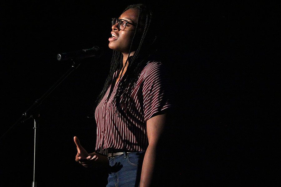 Sophomore Anna Paden sings "Ordinary People", which was enough to earn her third place in the talent show.