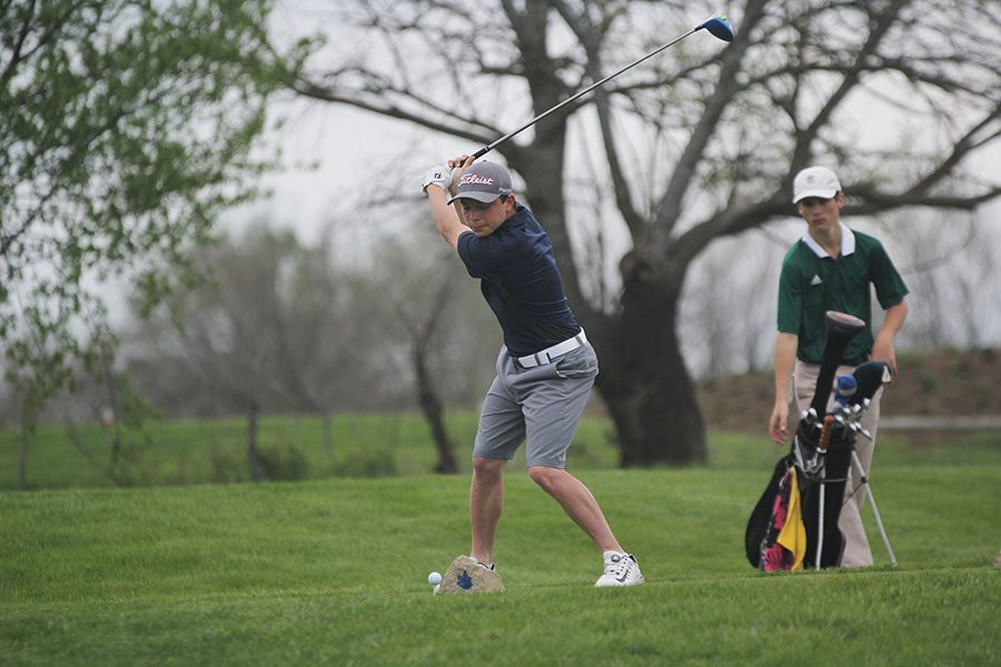 Keeping his eye on the ball, junior Jack Matchette tees off on hole 10 at the Sycamore Ridge Golf invitational on Wednesday, May 2. 