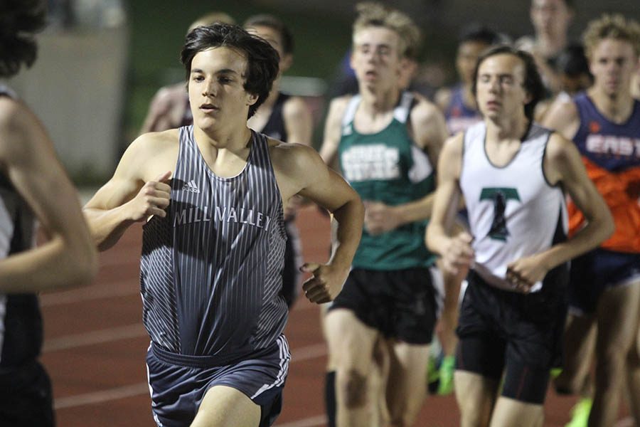 Sophomore Jack Terry runs during the his event.