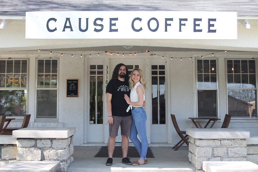 Daughter and barista Cheyenne Lowe and son-in-law and barista Colton Lowe of Cause Coffee owner Tara Stuke celebrate the success of the business in the first few months of operation on Friday, May 4. 