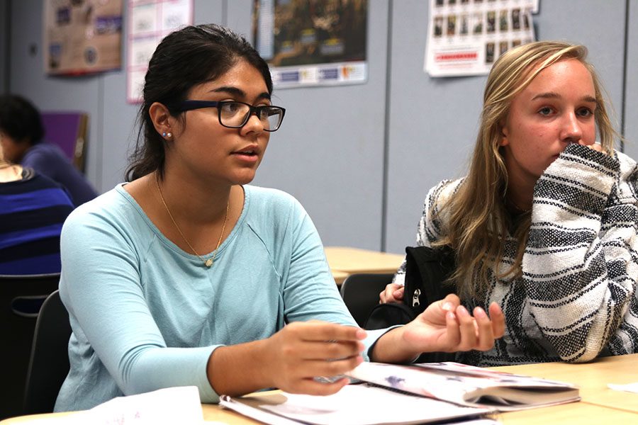 At the committee meeting on Thursday, Oct. 4, senior Fatima Hernandez discusses the future Bark for Life event with other committee members.
