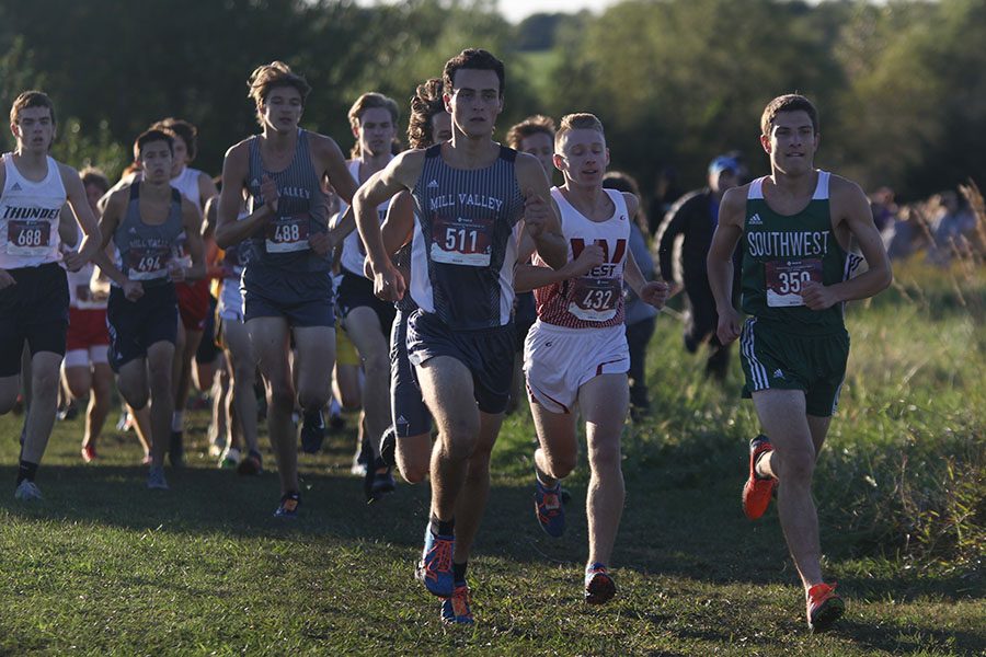 Starting off the race, senior Matt Turner keeps his pace to stay ahead of following runners.