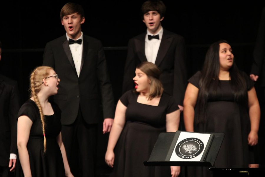 Dancing to the song, “Bill Bailey, Won’t You Please Come Home?” by Hughie Cannon, seniors Lindsey Edwards and Allison Schein laugh along with the music. 