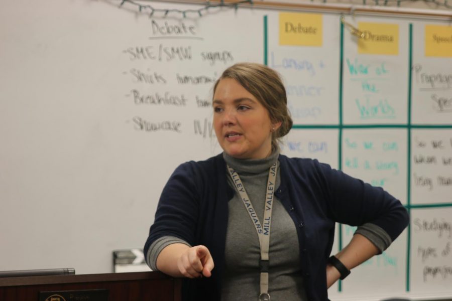 Before starting practice rebuttals in class on Thursday, Nov. 1, head debate coach Annie Goodson discusses the structure of a strong rebuttal.