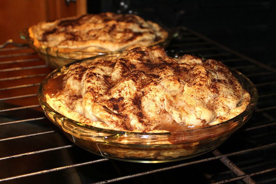 After placing the pie in the oven for 25-30 minutes or until the crust is a golden brown color, the pie is ready to be served. 
