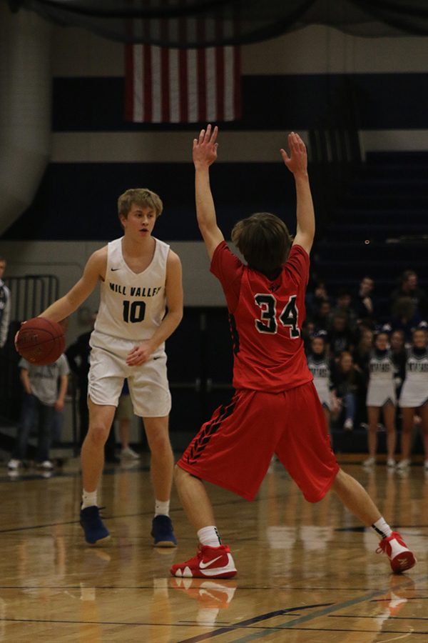 At the beginning of the game, senior Nick Davie faces a Lansing opponent.