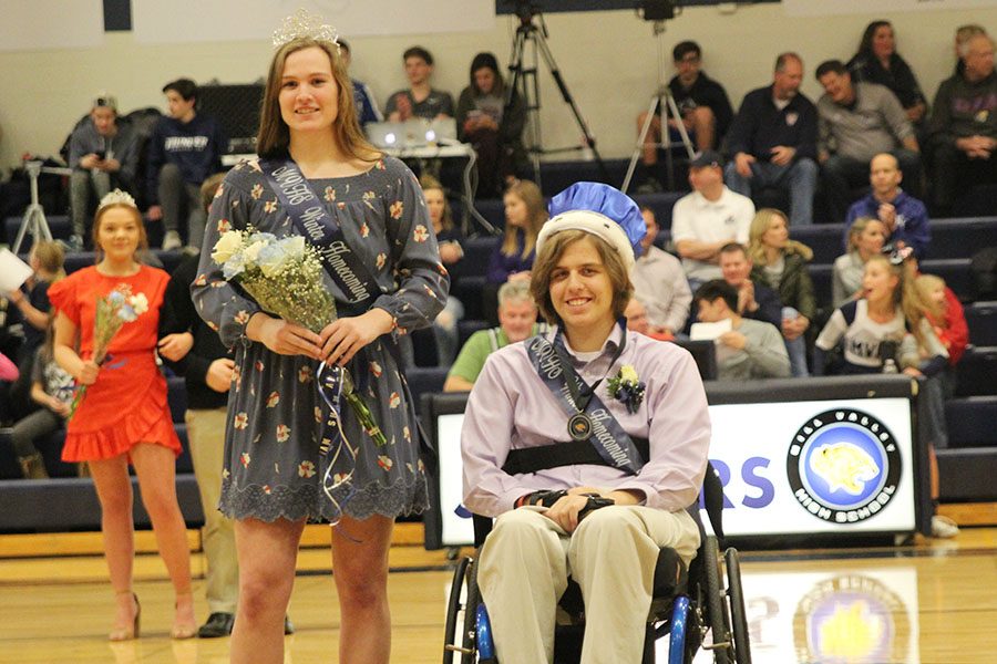 At the home basketball game against St. James on Friday, Feb. 1, seniors Claire Kaifes and Nolan Spargue are pronounced WOCO queen and king, respectively.