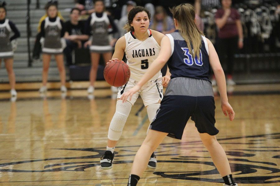 The girls basketball team defeated Olathe West 56-44 on Thursday, Feb. 28 and will play at Olathe North in the second substate game on Saturday, March 2. “We did pretty well together,” senior Presley Barton said. “We made shots and played good defense and were after loose balls.”