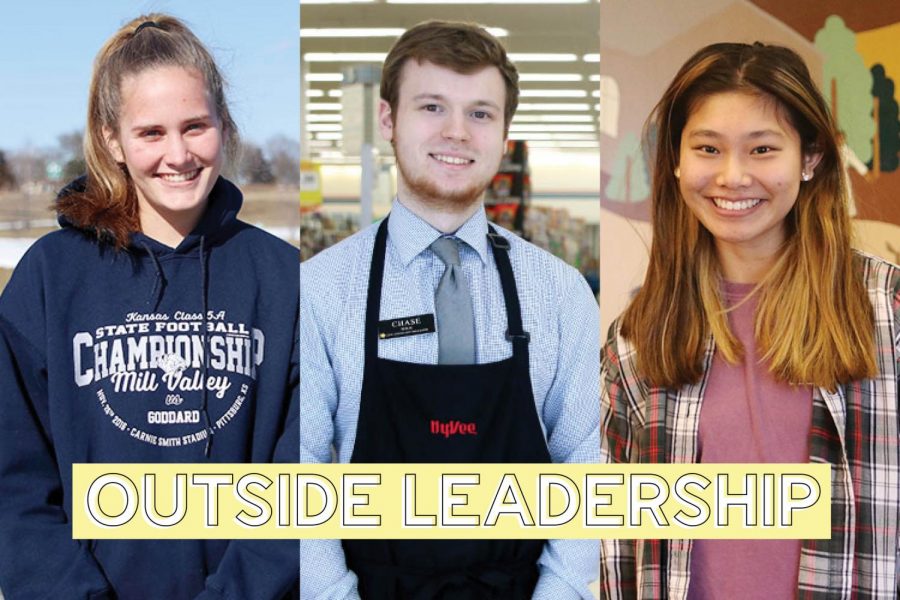 Partaking in leadership roles outside of school, sophomore Emma Schieber is a team captain for her KC Fusion club soccer team, senior Chase Mick is an assistant manager at Hy-Vee and senior Libby Mullican serves on the regional youth cabinet.