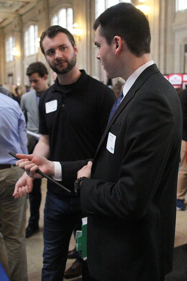 Explaining the possibilities provided by a prosthetic hand, which was senior Collin Prosser’s senior project, Prosser discusses the logistics of engineering his prototype with a viewer.