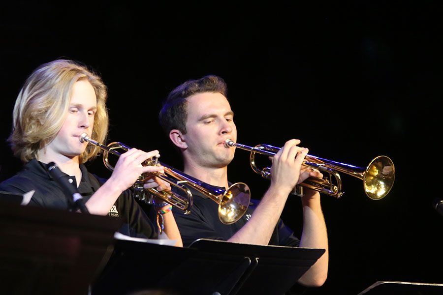 Juniors Andrew Tow and Samuel Greenup play trumpet.