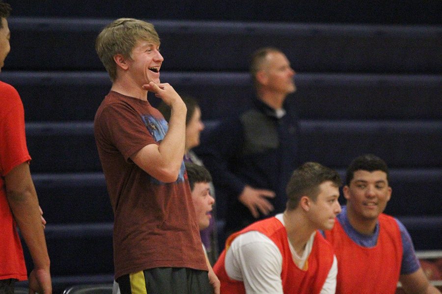 From the sideline, senior Nick Davie reacts to a play on Tuesday, April 30.