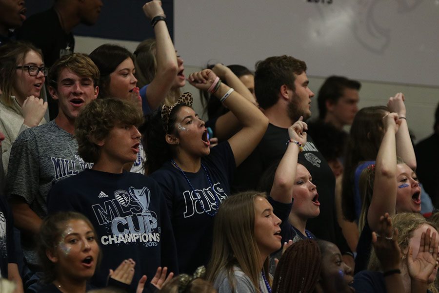 Senior Jess Garcia participates in the “Party” chant class competition.