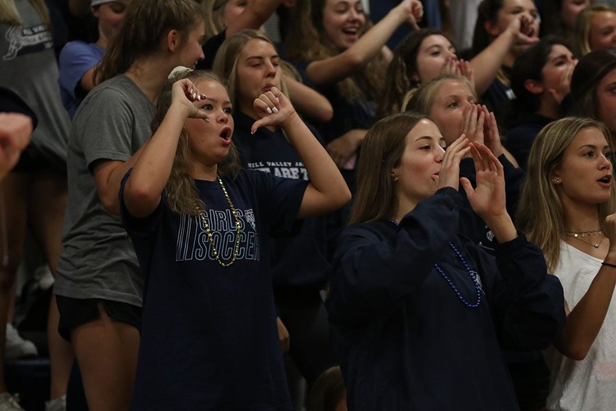 During the “Party” chant class competition, junior Lainey Waldron boos the freshmen along with the rest of her class.