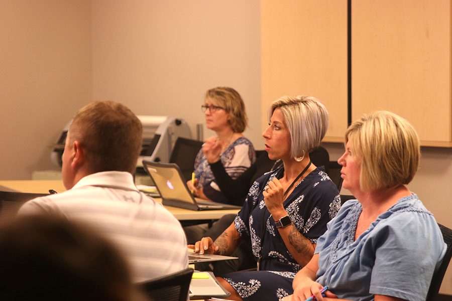 During the Apple Classroom training on Thursday, Aug. 29, K12 instructional specialist Rachel Mikel guides teachers through the various functions of Apple Classroom.
