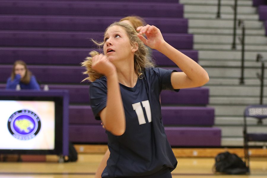 Anticipating where the ball is going, sophomore Kate Roth turns to help her teammates.