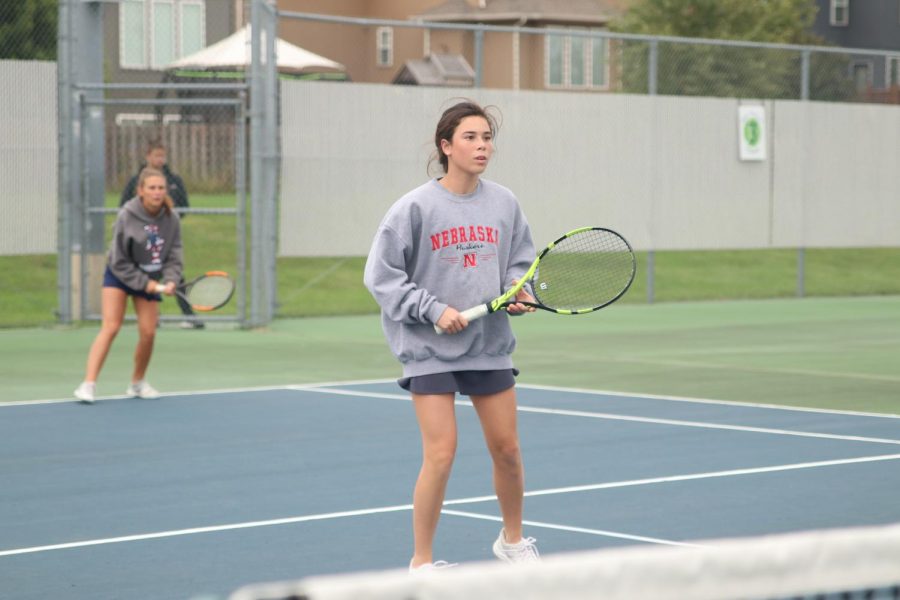 Keeping her focus, sophomore Eden Schanker prepares to hit the ball.