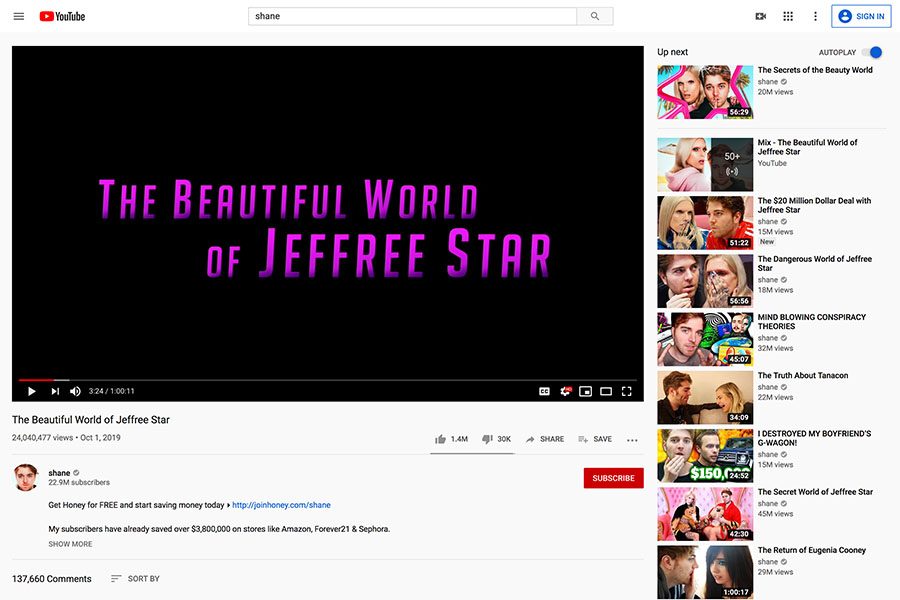 YouTuber Shane Dawson released part one of his new series The Beautiful World of Jeffree Star on Tuesday, Oct. 1.