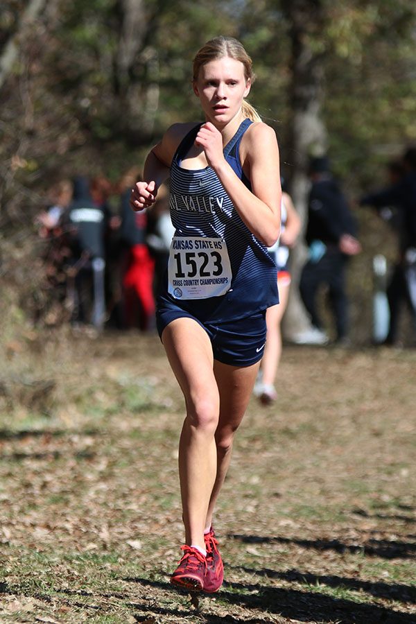 Sophomore Katie Schwartzkopf runs to clinch second place at the state meet.