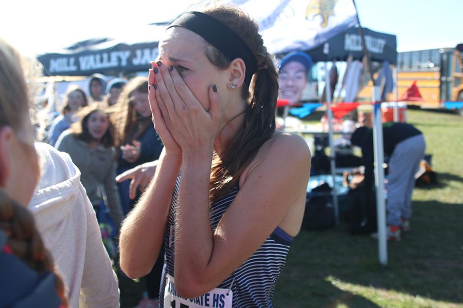 In shock, senior Morgan Koca gasps after finding out that the team won.