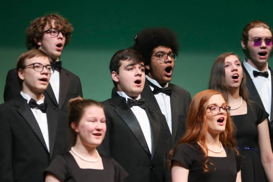 All together, the group preforms for their last ever choir concert after much rehearsal. 