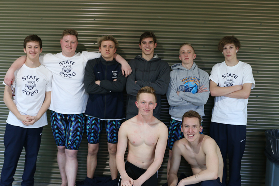 The boys swim team competed in the state meet where they placed 9th overall as a team.