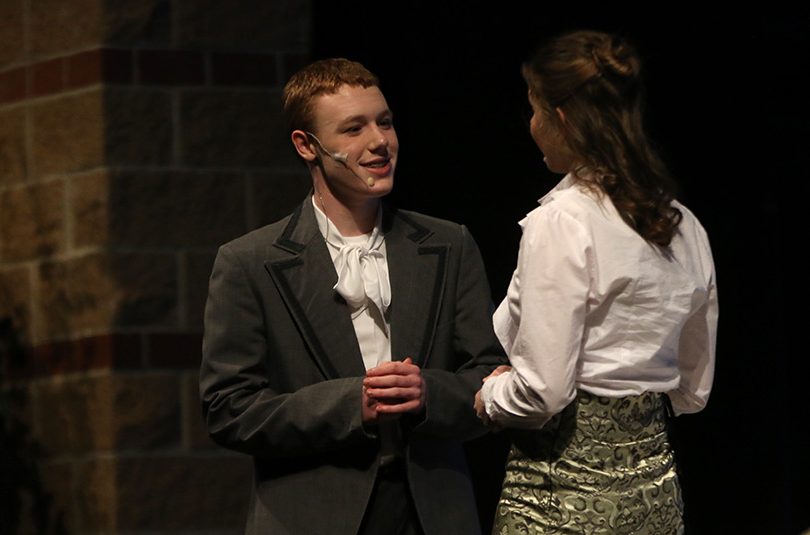Juniors Brett Blackburn and Sophie Hannam perform in the first Repertory Theater play, “The Importance of Being Earnest.” On Thursday Feb. 6, the Repertory Theater class performed two one-act plays.