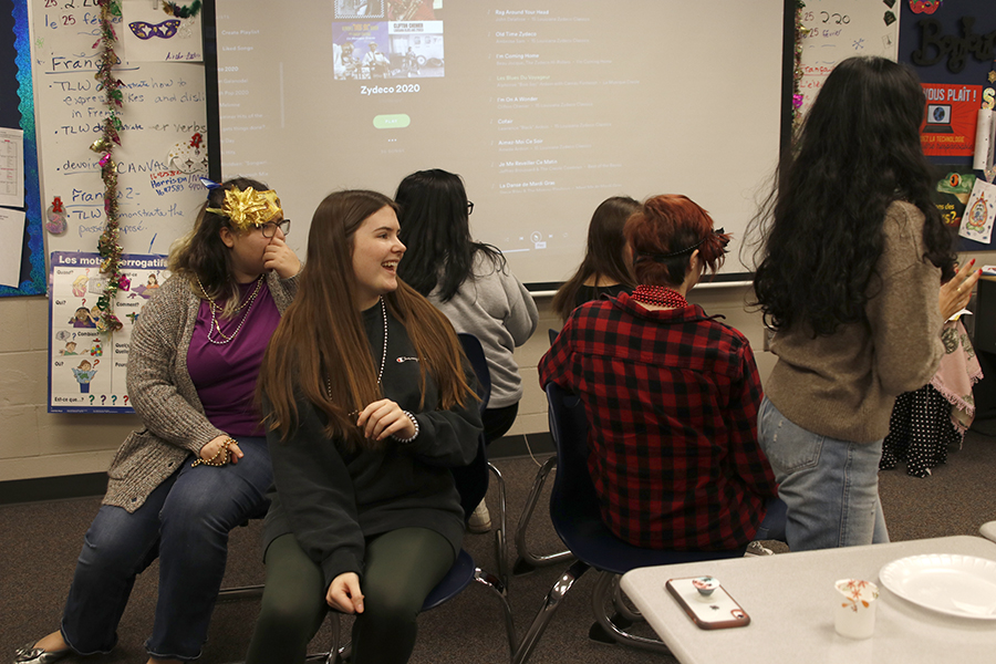 During their celebration, French III students participated in a game of musical chairs to traditional Mardi Gras Zydeco music.
