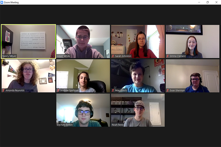 Due to COVID-19, the debate team gathers via Zoom to rehearse and prepare.