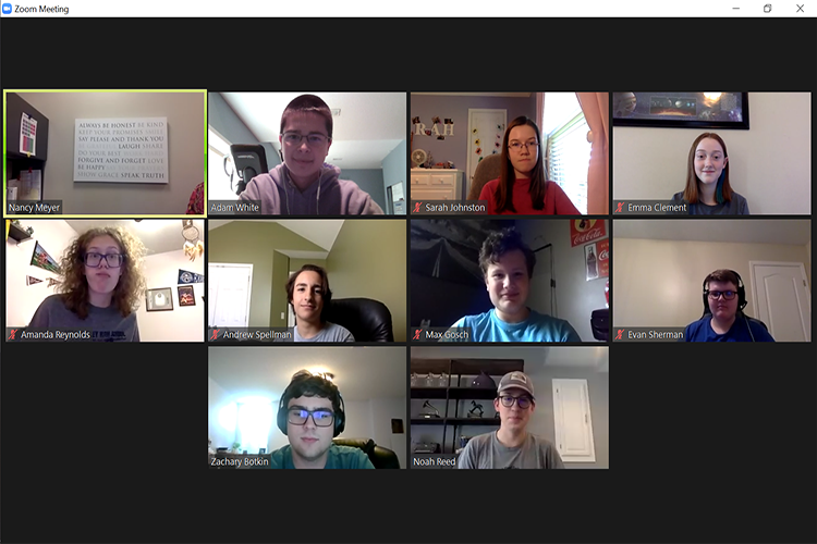 Due to COVID-19, the debate team gathers via Zoom to rehearse and prepare. 