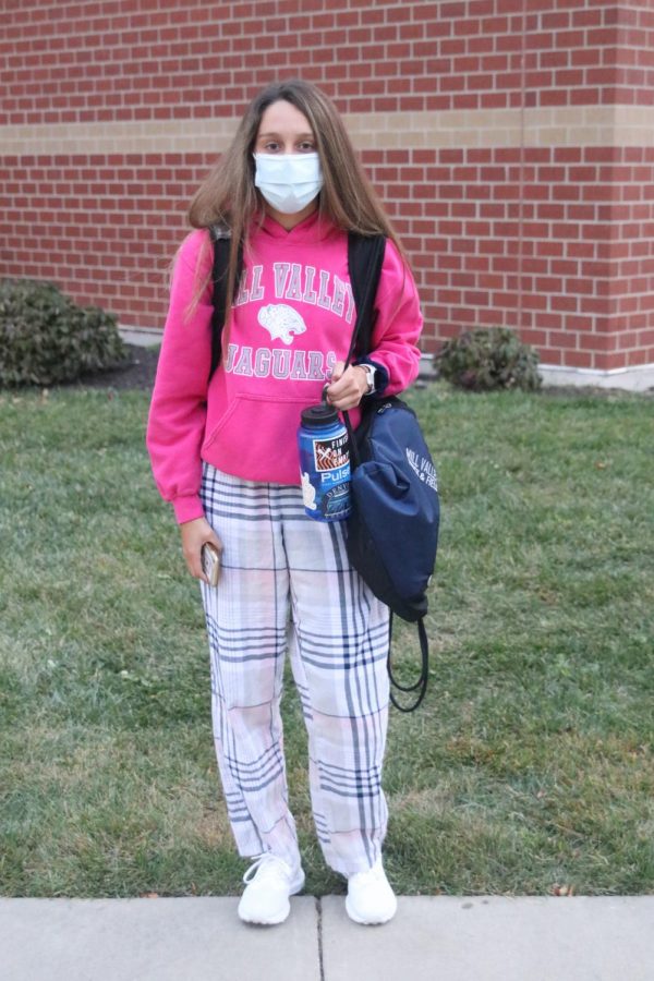 Looking super cozy in her PJs is junior Vannia Arora.