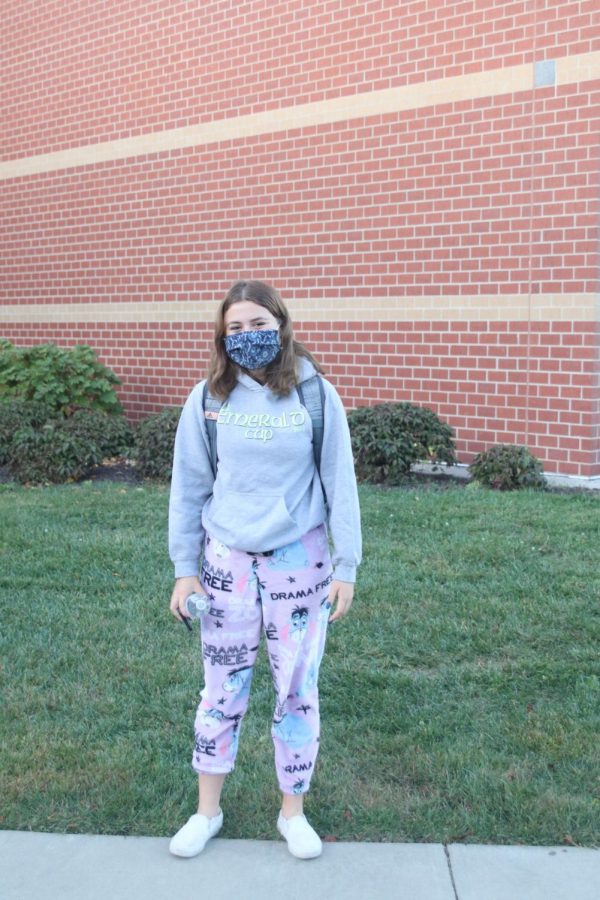 Standing in her Eeyore PJs is sophomore Helen Springer.