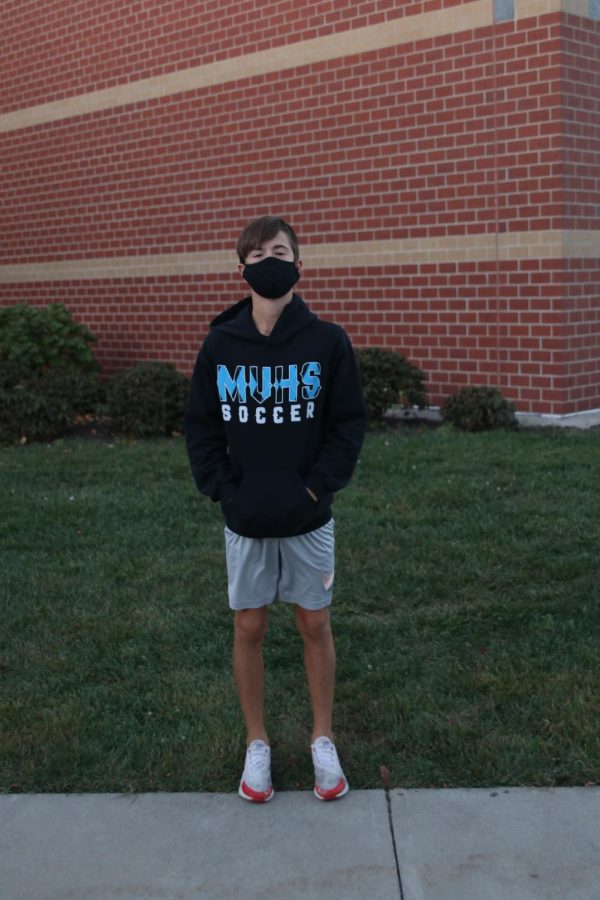 Pictured outside of Mill Valley is sophomore Codey Geis in his Mill Valley soccer spirit wear.
